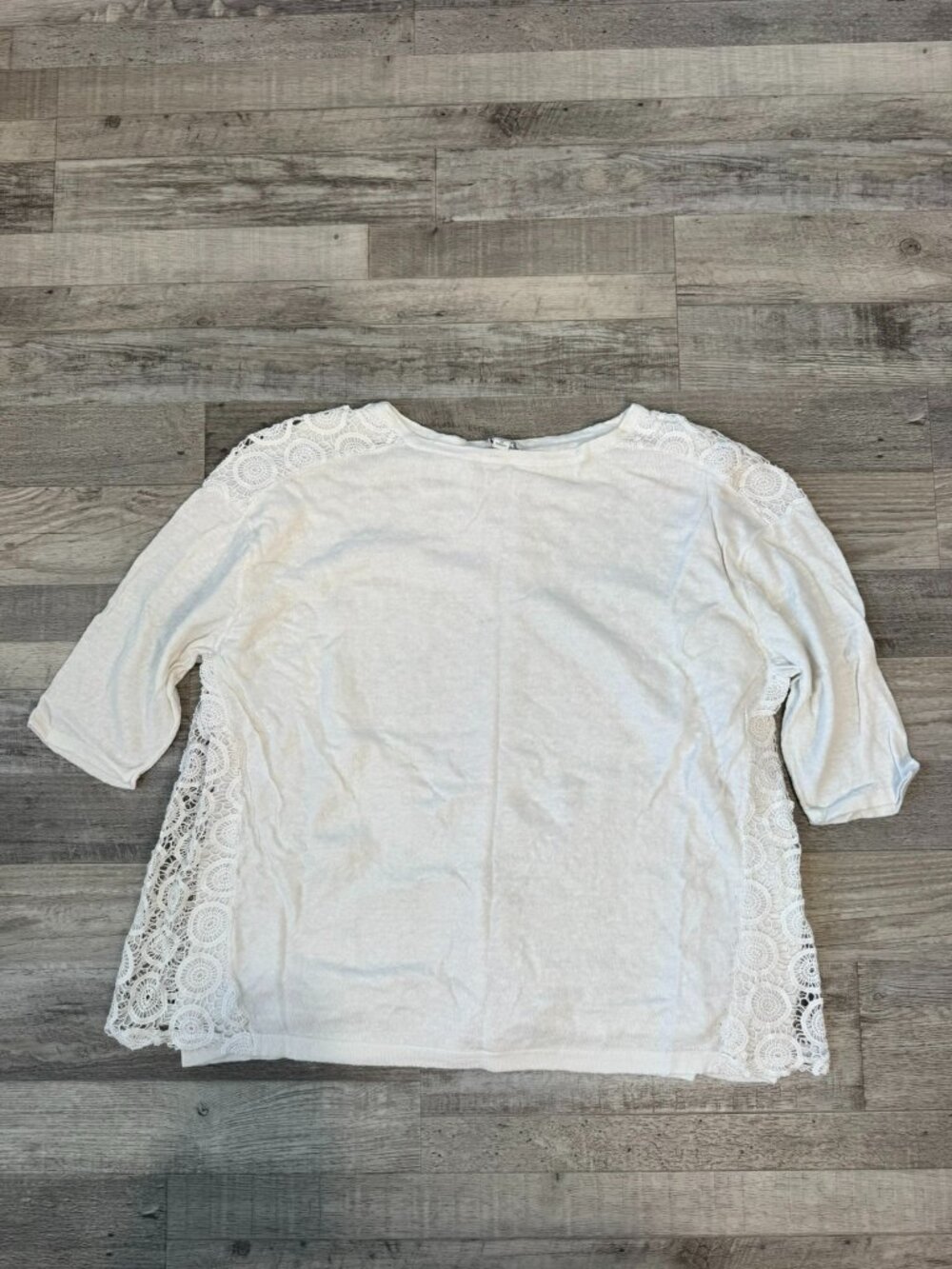 J Jill white linen lace back lightweight sweater 3/4 sleeve semi sheer 2X C11